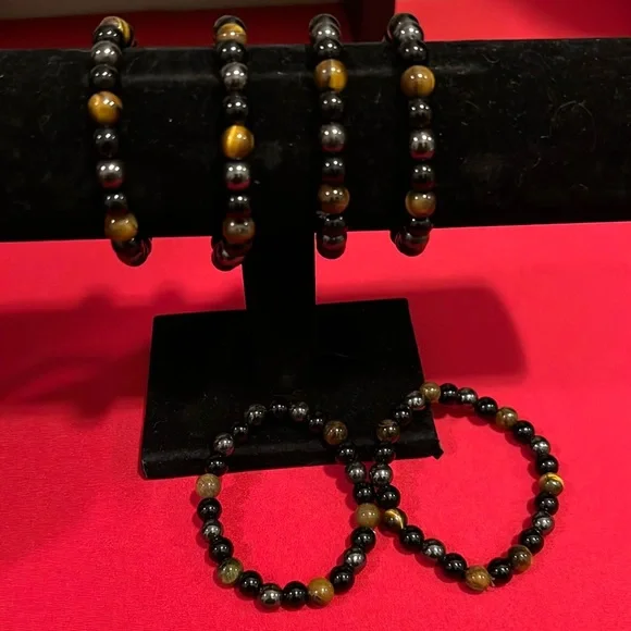 COPY - Tiger Eye Beads, Hematite Black Obsidian Bracelets Bracelet for Men Women - Picture 1 of 1